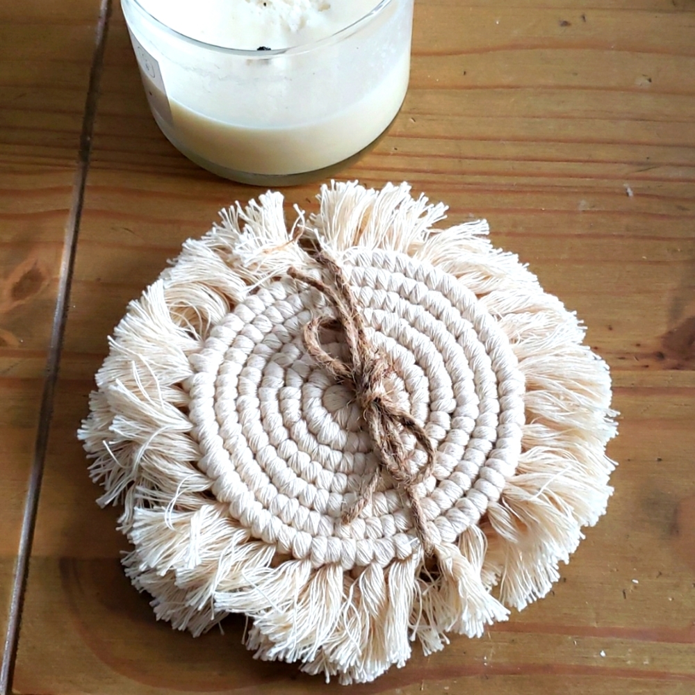 Macrame candle coasters